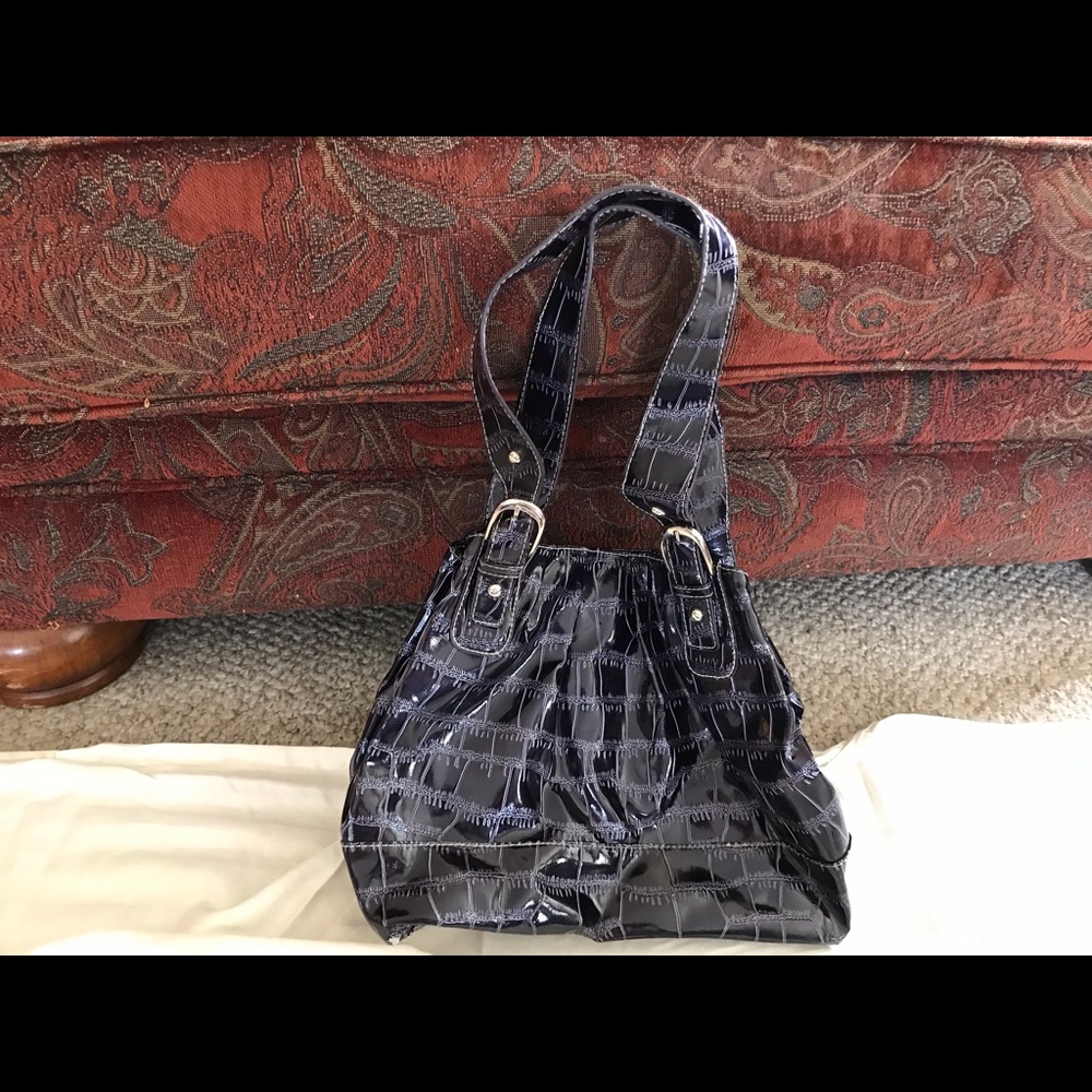 Sagharbor patten leather black and purple purse